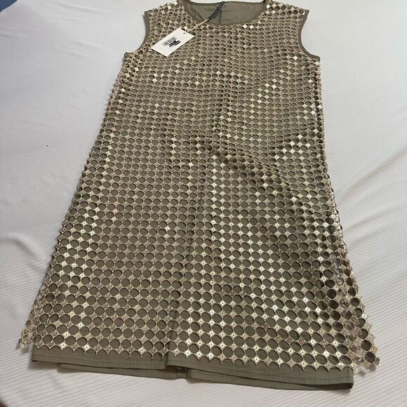 NWT LIVIANA CONTI Gold Sequin Taupe Dress Size 42 New - Picture 1 of 8